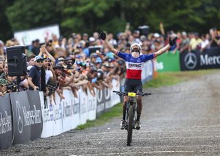 French national champion Titouan Carod takes a dominant victory in the Elite Men's XCO race at the Mountain Bike World Cup at Mont-Ste-Anne, Canada 2022