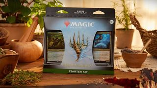 image of the MTG Bloomburrow STarter kit posed in a garden greenhouse setting