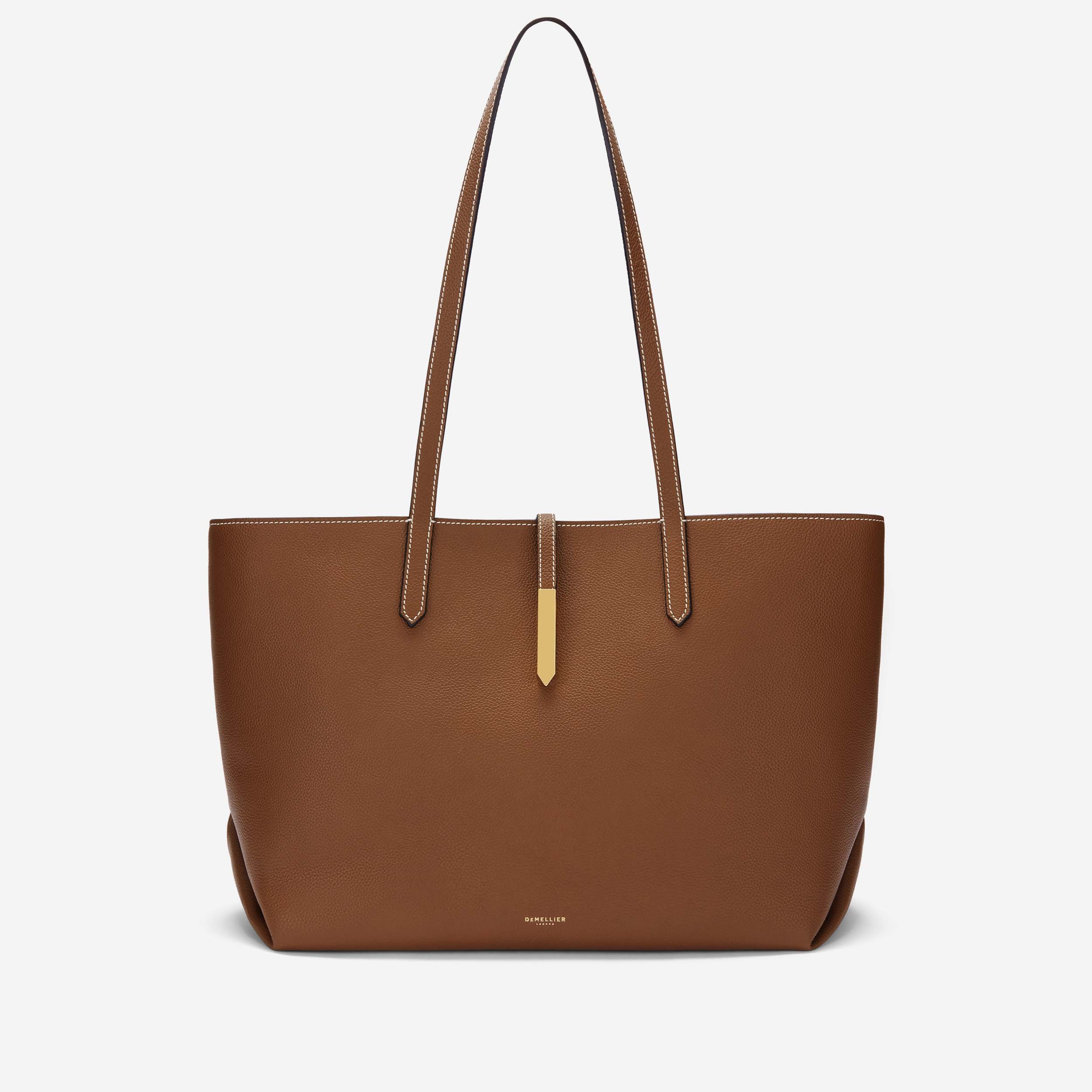 The Tokyo Tote | Tan Small Grain Ecru Stitching | Demellier