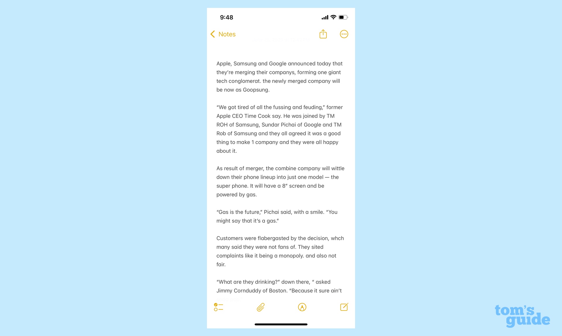 original uncorrected text in ai proofreading test for phone face-off