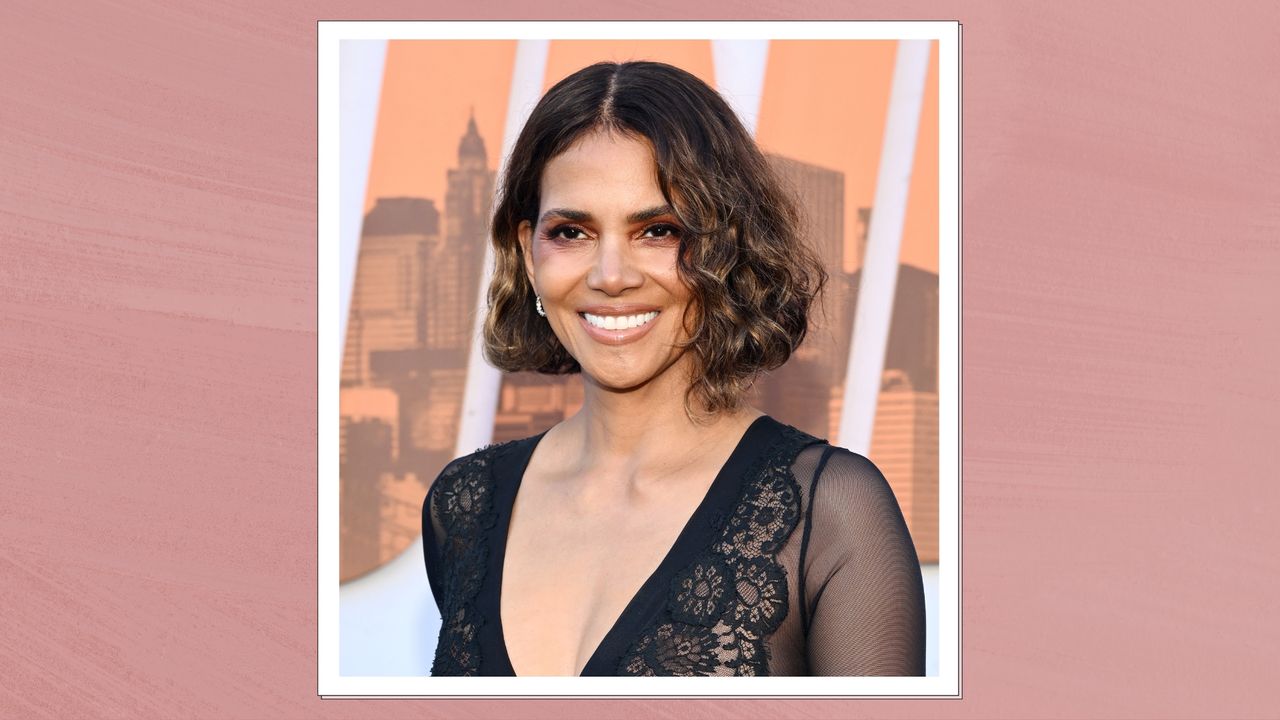 Halle Berry is pictured with a curly bob at the premiere of &quot;The Union&quot; held at The Egyptian Theatre Hollywood on August 12, 2024 in Los Angeles, California/ in a pink template