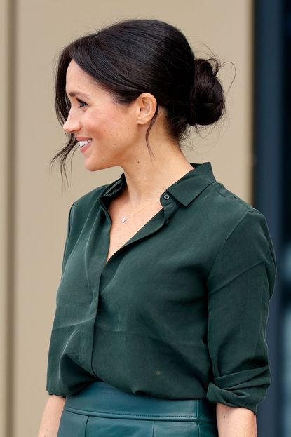 Meghan wears low buns to prevent hair "dents." 