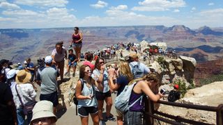 Tourists at an overcrowded overlook at Grand Canyon National Park in Arizona in 2017.