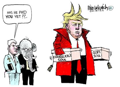 Political cartoon U.S. Trump GOP loyalty Evangelicals