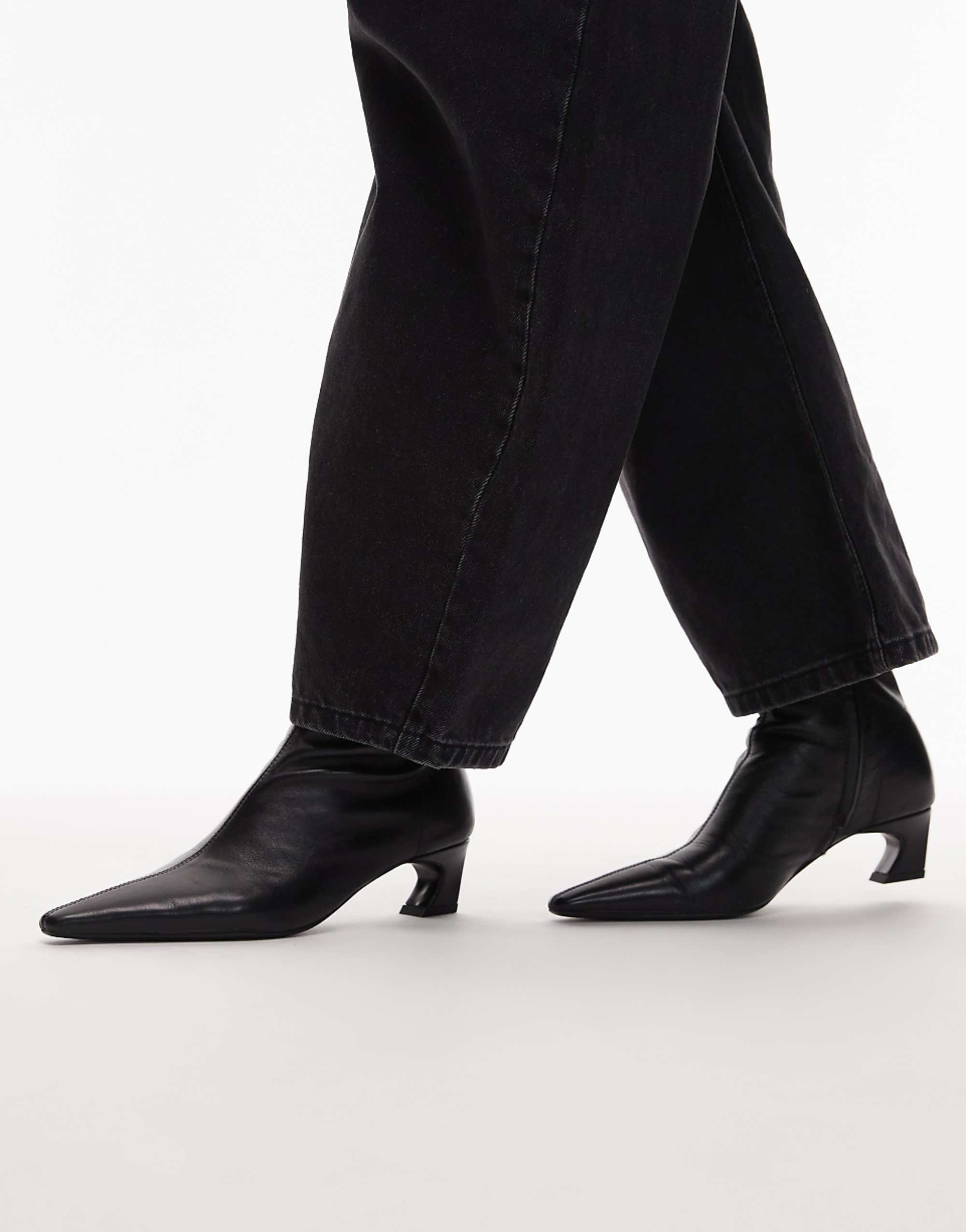 Tony Bianco Margot Curved Kitten Heel Ankle Boots in Black