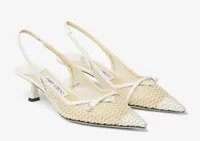 Amita 45 White Fishnet Mesh and Latte Nappa Slingback Pumps, $795 (£627) | Jimmy Choo