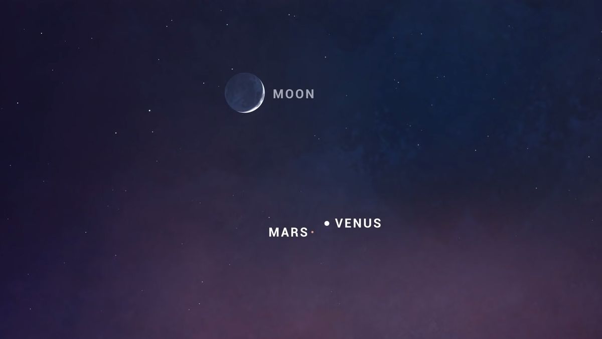 Venus y la luna pasan por un Marte que se desvanece en el cielo nocturno este fin de semana