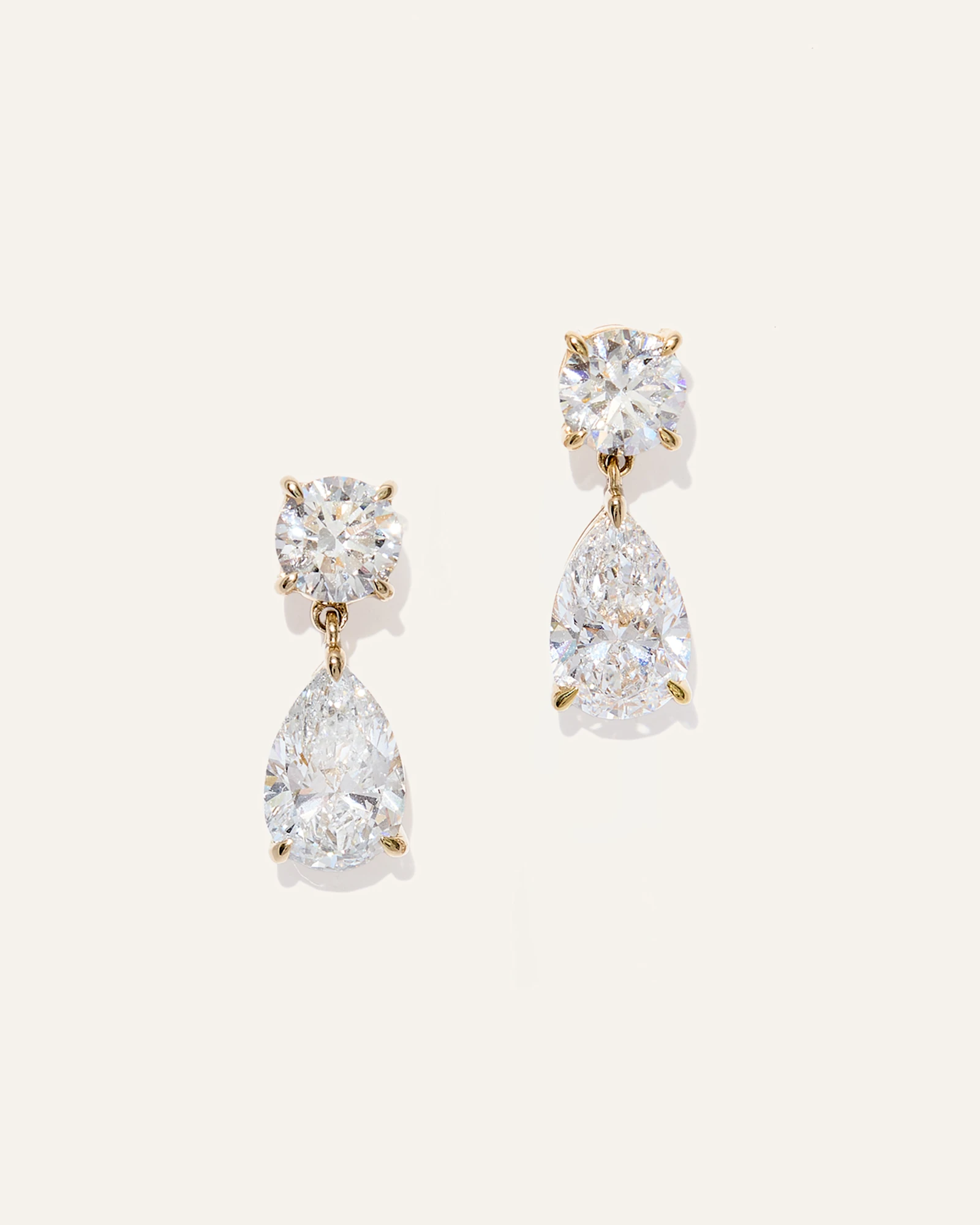 14k Gold Lab Grown Diamond Round & Pear Drop Earrings in Yellow Gold