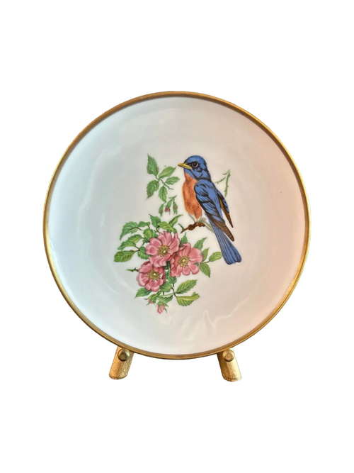 Vintage Late 20th Century Bird Plate With Gold Stand