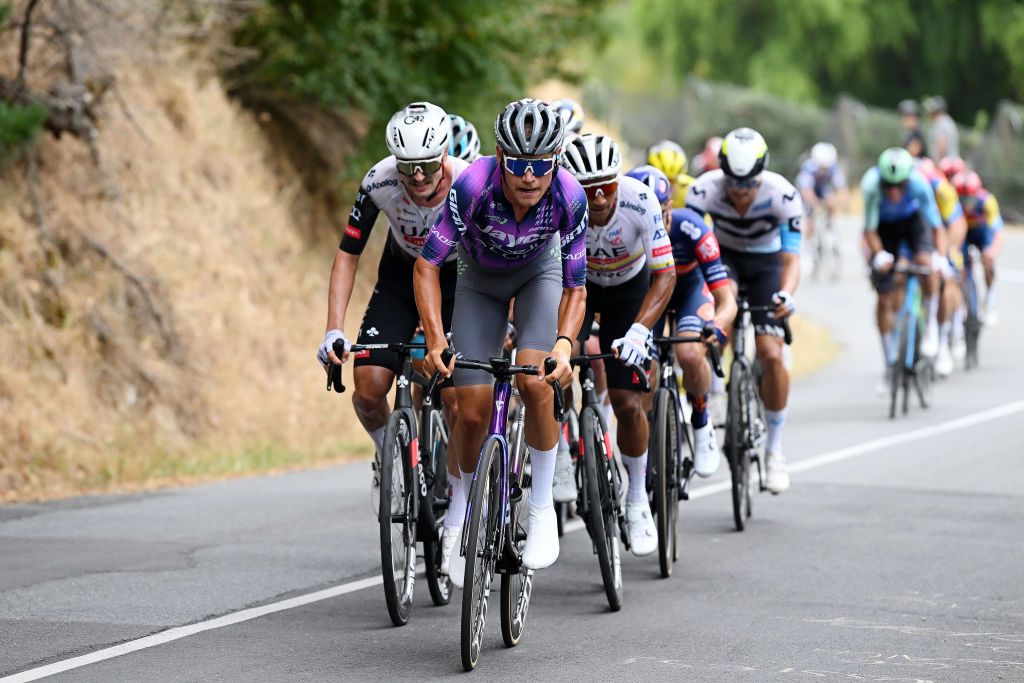 URAIDLA AUSTRALIA JANUARY 23 Lucas Plapp of Australia and Team JaycoAlula competes in the chase group during the 25th Santos Tour Down Under 2025 Stage 3 a 1475km stage from Norwood to Uraidla 491m UCIWT on January 22 2025 in Uraidla Australia Photo by Dario BelingheriGetty Images