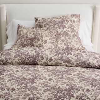 Toile print purple and cream bedding