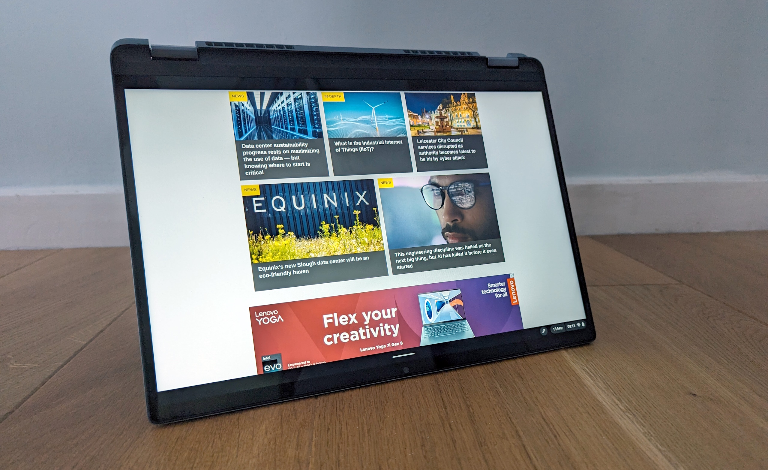 The Lenovo IdeaPad Flex 5i Chromebook Plus on a desk