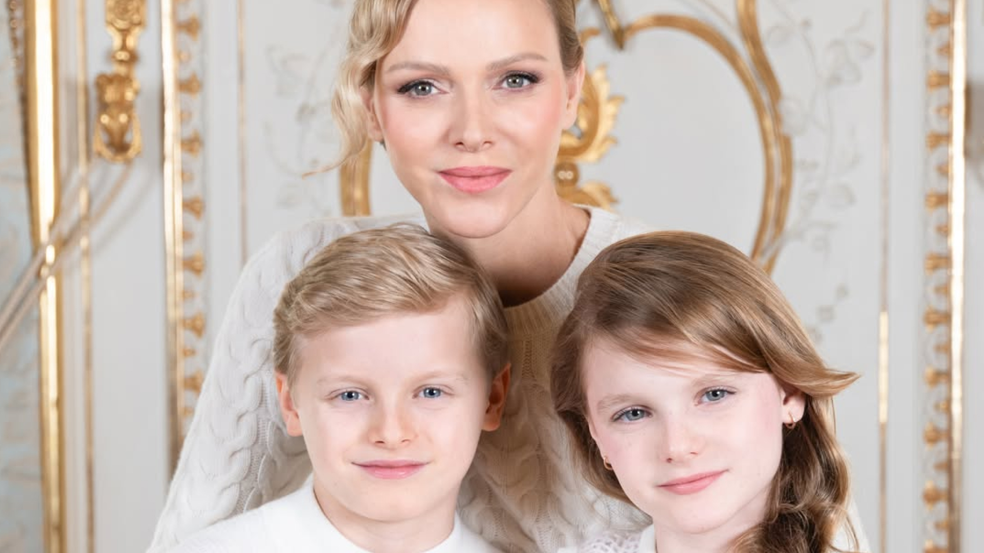 Princess Charlene poses with twin children Princess Gabriella and Prince Jacques