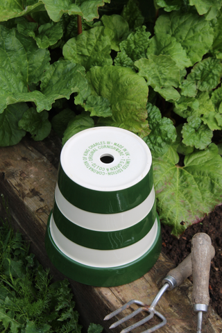 Green and white stripe Cornishware planter