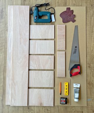 Tools and materials to build a DIY bookcase