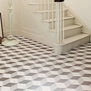 Hackney Optical Grey Feature Floor with a white staircase at the top of the image