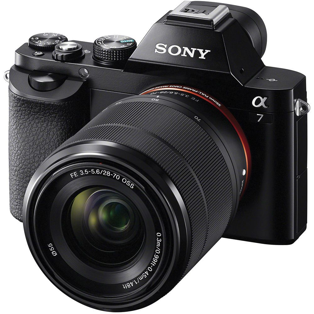 A black Sony Alpha A7 camera