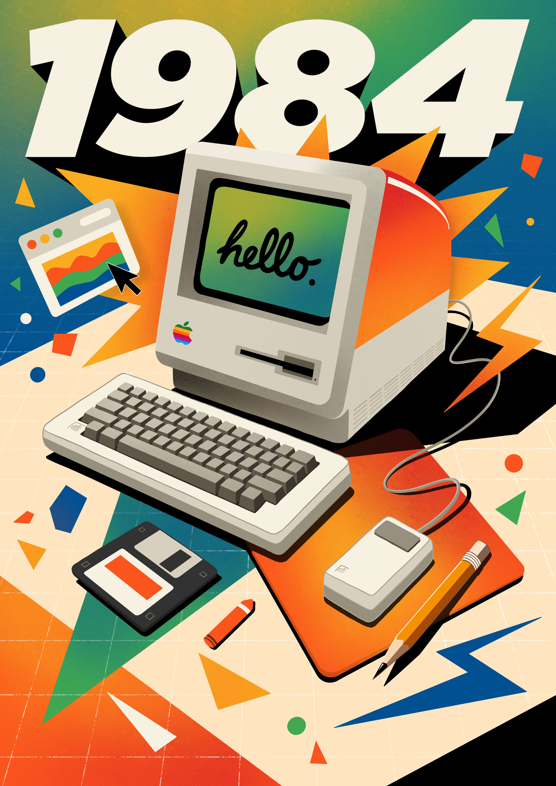 1984 iMac colourful illustration