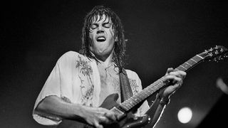 Canadian Rock musician Pat Travers plays guitar as he performs onstage at the Aragon Ballroom, Chicago, Illinois, December 2, 1978