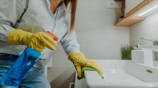 Woman cleaning a sink