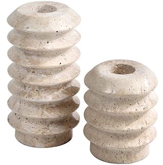 HofferRuffer Travertine Candlestick Holders, Set of 2 Natural Stone Candle Holder Decorative Candle Stands for Wedding, Dinning, Party, Table Centerpieces, Fits 3/4'' Thick Candles (Cream White)