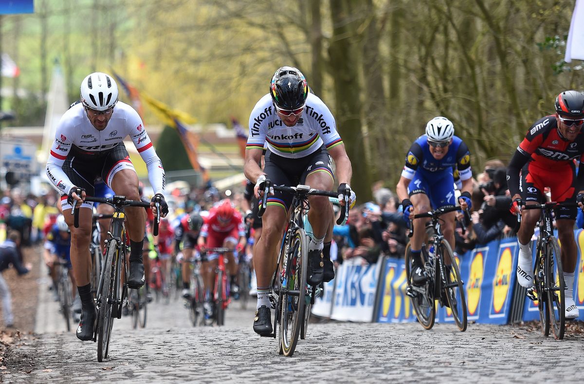 Peter Sagan forcing the winning move up the Kemmelberg