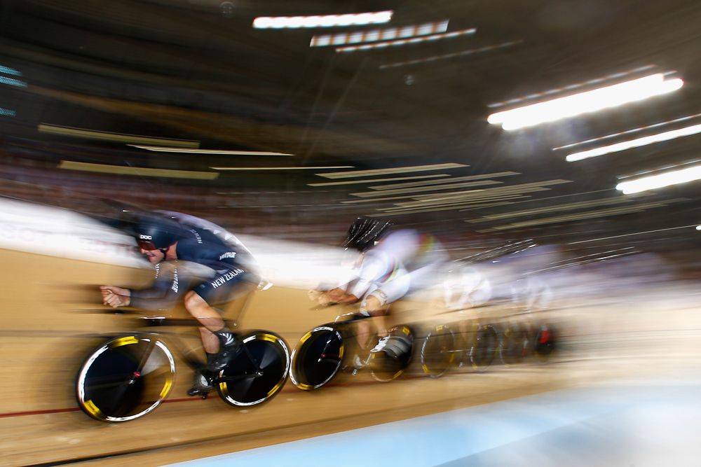 Cameron Karwowski (L) Piet Bulling, Alex Frame and Regan Gough of New Zealand during the Mens Team Pursuit semi-final