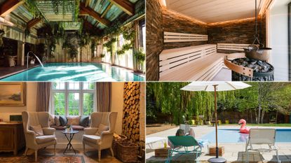 A composite image of four of the best spa breaks in the UK: The Elms Hotel, Laceby Manor, Barnsley House and Birch.