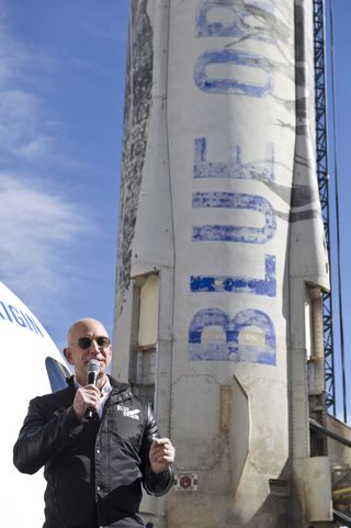 Jeff Bezos, founder and CEO of Blue Origin, said at the 33rd annual Space Symposium that he thinks the company's New Shepard booster could be used (with an additional booster stage) to get small satellites into orbit.