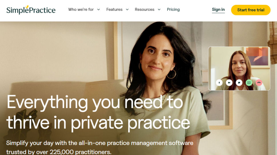 SimplePractice website screenshot (May 2025)