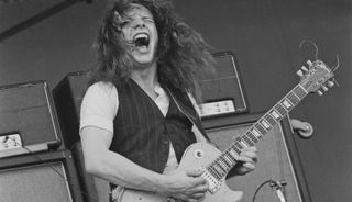 Paul Kossoff performs with Free at the Isle of Wight Festival, 30th August 1970