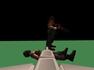 An enemy tank viewed through the first-person perspective of the player