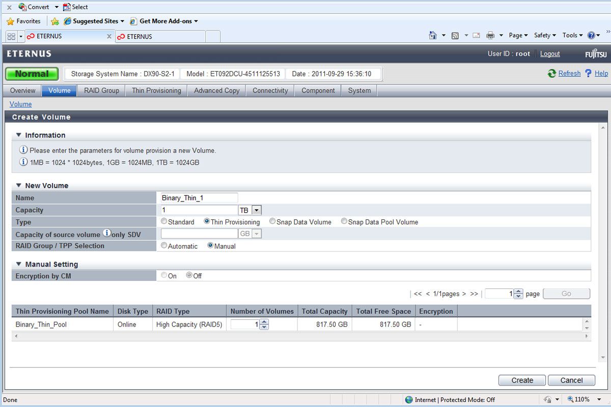 Thin provisioning has been missing from the Eternus arrays for too long, but is now an optional feature.