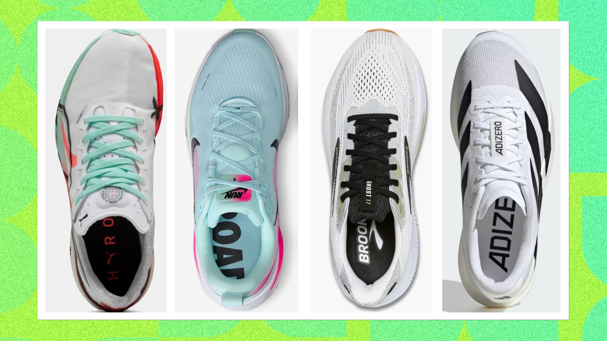 A selection of the best running shoes, from Puma, Nike, Brook, Adidas