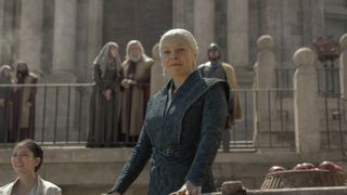 Rhaenyra smiling after giving the smallfolk food in House of the Dragon. 