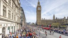 London Marathon race day with view of Big Ben in the background