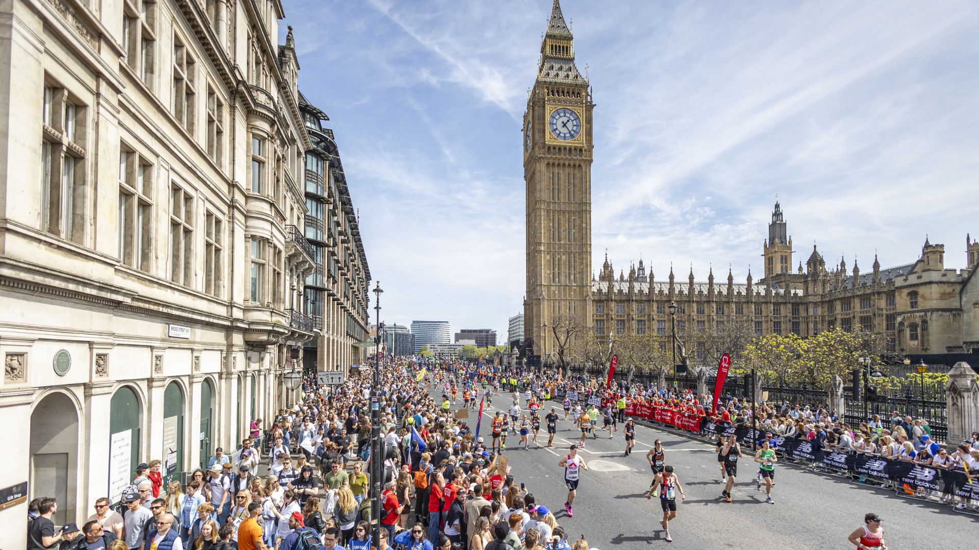 London Marathon race day with view of Big Ben in the background