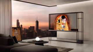 An image of the LG transparent OLED TV in a home