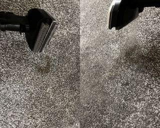 Using Bissell SpotClean HydroSteam to clean coffee stain out of grey carpet