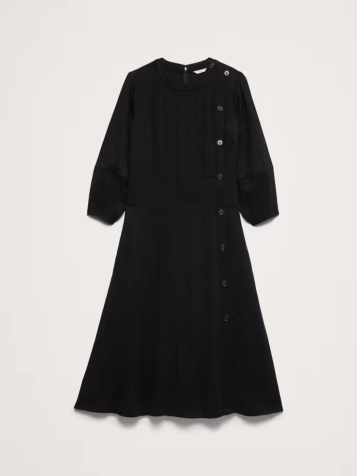 Black midi dress with button