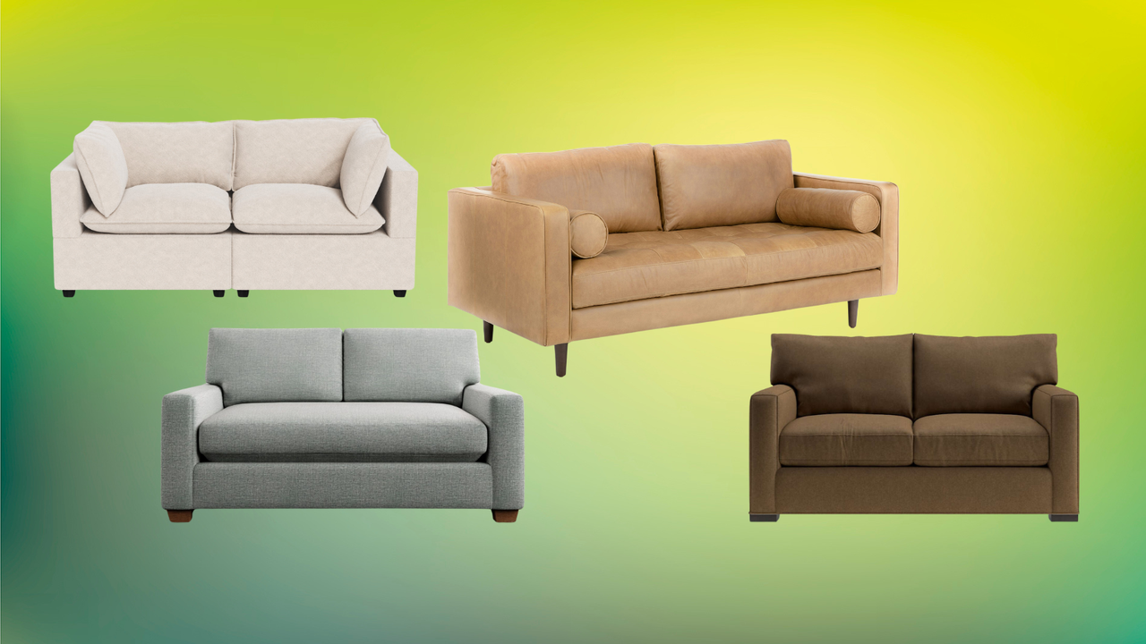 collage of loveseats on a colorful background