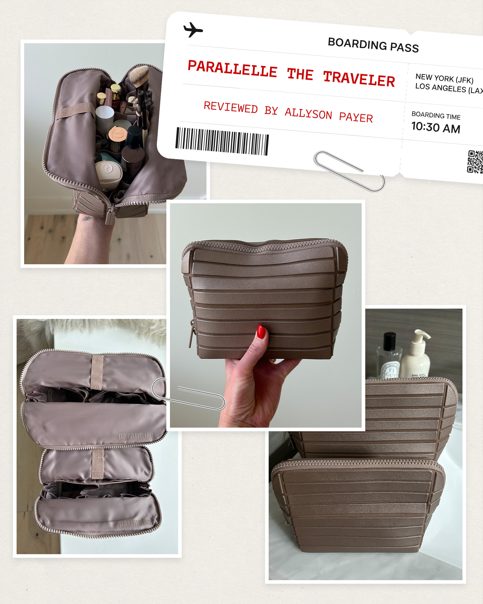 Collage of the Parallelle Traveler bag.