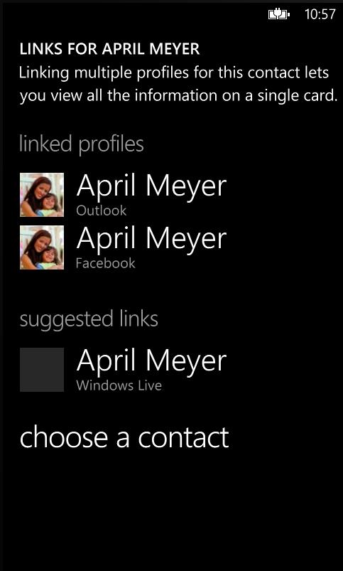 Windows phone 7 link contacts