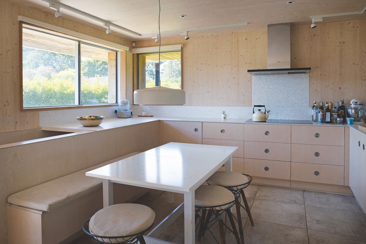 plywood kitchen diner in self build