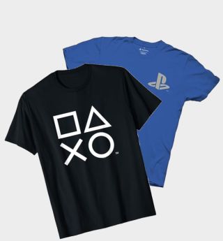 PlayStation t-shirts against a plain background