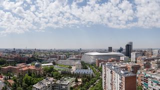 Santiago Bernabeu stadium with its curvy forms and shiny cladding