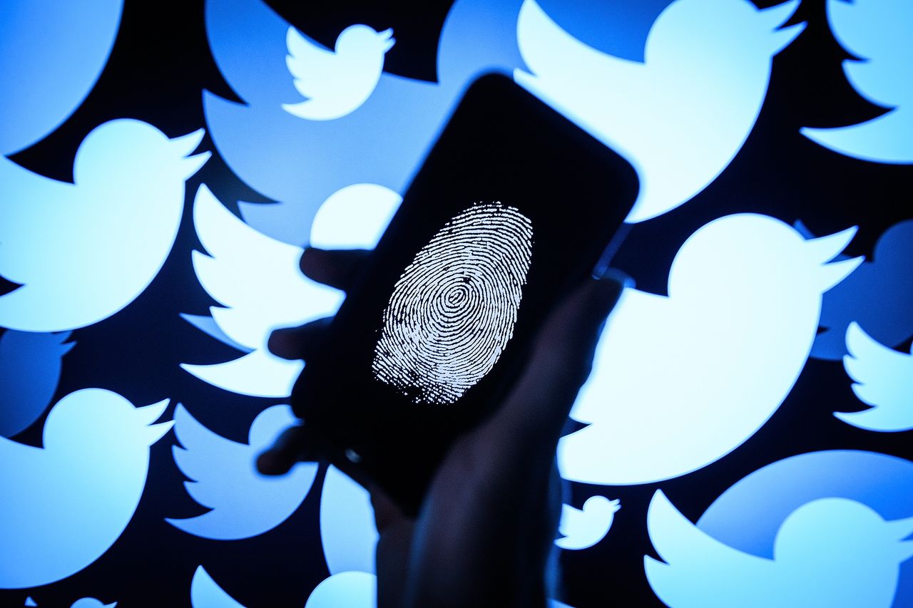 The Twitter bird next to a fingerprint