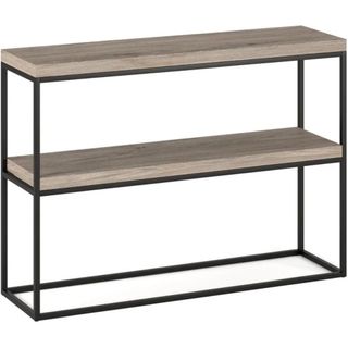 17 Stories Kiira 42'' Console Table with beige wood and black metal frame