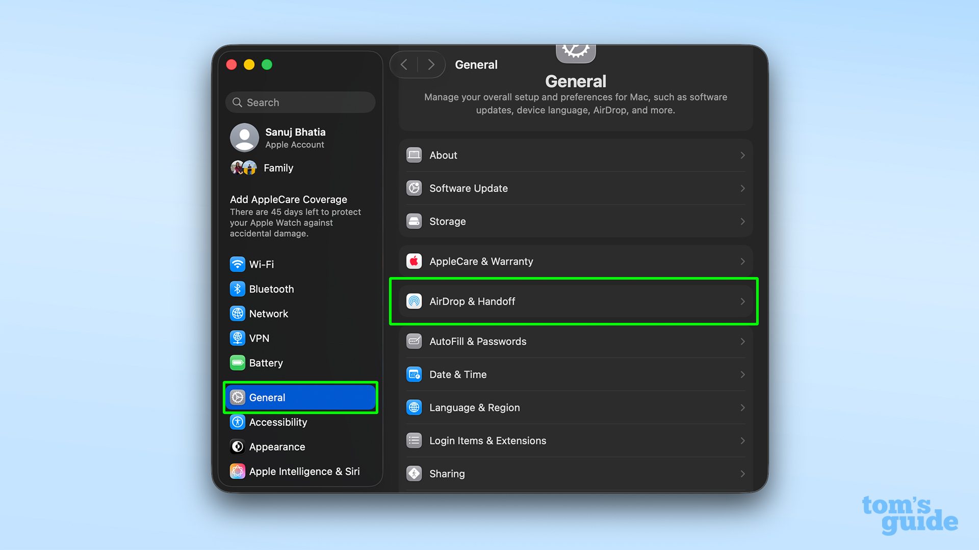 iPhone AirPlay to Mac Settings and AirPlay heading