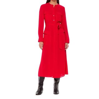 flat lay image of red shirt dress